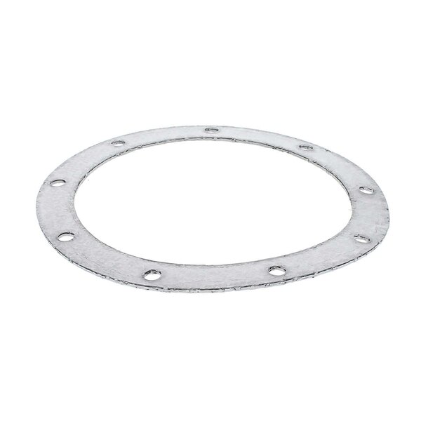 A close-up of a Rational burner gasket, a circular metal ring with holes.