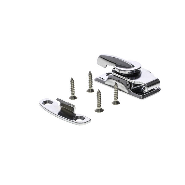 Stainless steel LTH DR W drawer latch hardware and screws.