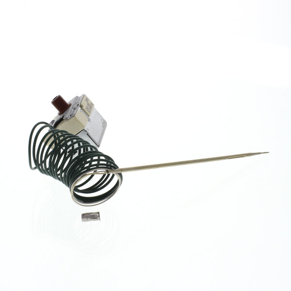 A small metal rod with a green coil on one end.
