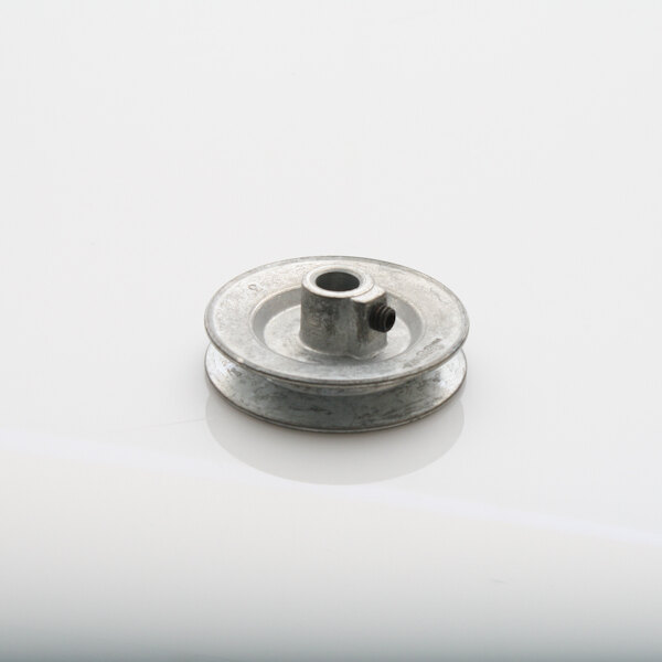 A Glastender 3" metal pulley on a white surface.