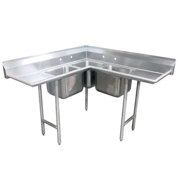 Advance Tabco 94-K2-24D Three Compartment Corner Sink with Two Drainboards - 142"
