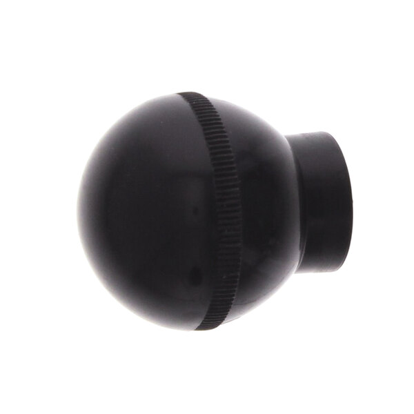 A black round knob with a black rubber band.