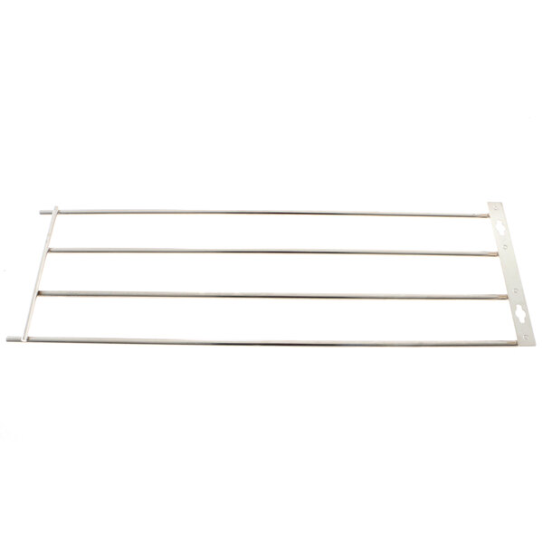 A metal rack guide with four parallel bars.