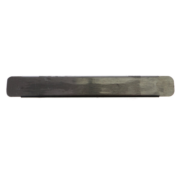 A metal bar with a black rectangular handle.
