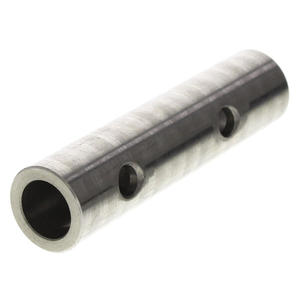 A metal cylinder with holes on the end, which is a metal sleeve shaft.