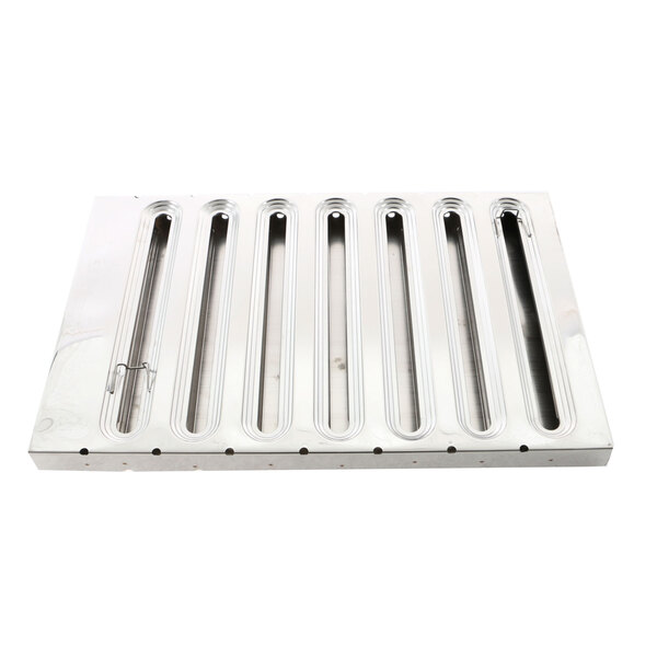 A Kason stainless steel baffle plate with four holes.