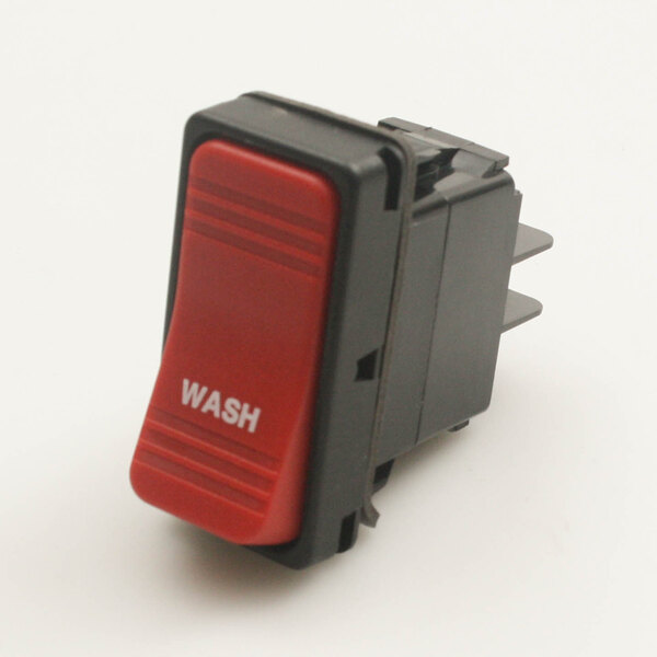 A red switch with white text that says "wash"