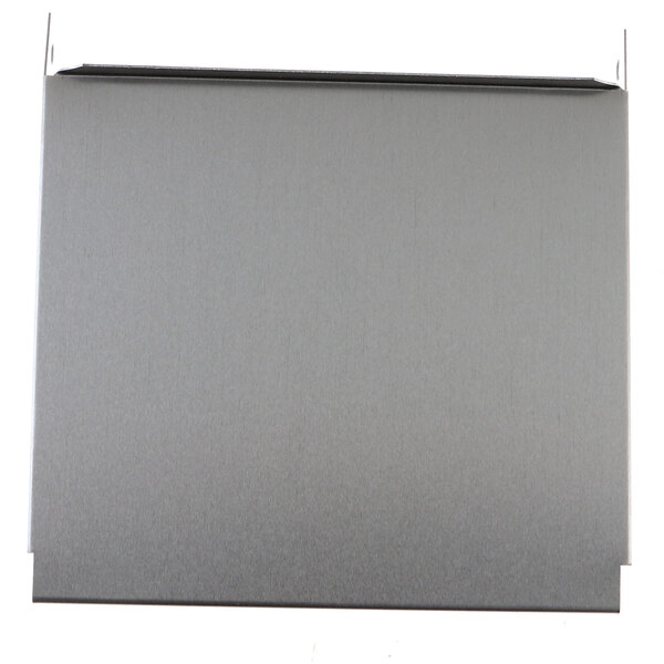 A close-up of a metal box with a grey square on a white background.