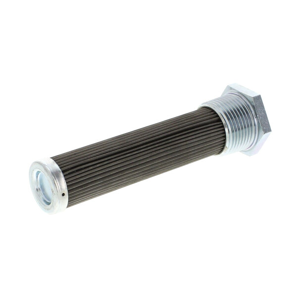 A black and silver metal cylinder with a black tube attached.
