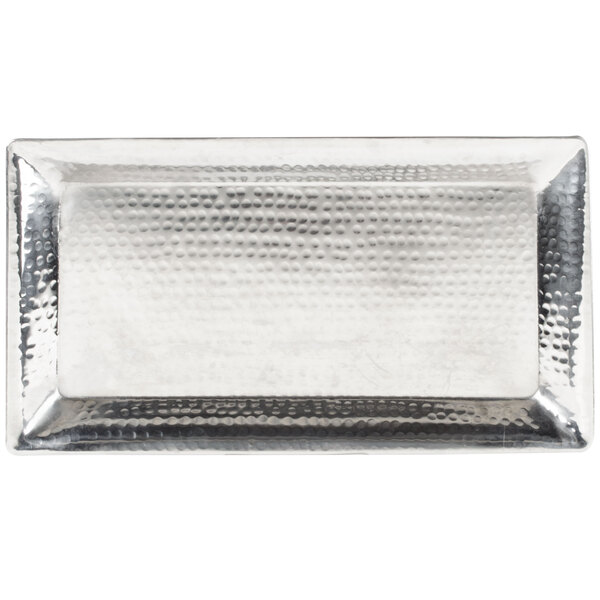 An American Metalcraft rectangular stainless steel tray with a hammered texture on the surface.