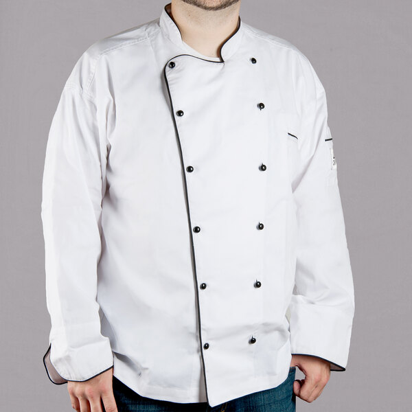 Chef Revival Brigade J044 Unisex Customizable Executive Long Sleeve Chef Coat with Black Piping - S
