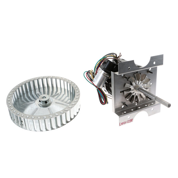 A NU-VU dual voltage motor with metal fan blades and wires.
