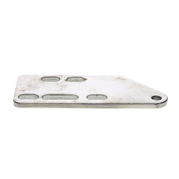 A Silver King metal plate hinge with holes.