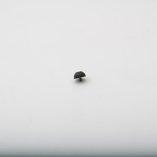A small black rubber foot on a white surface.