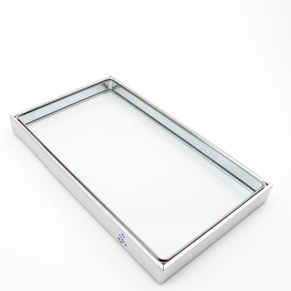A rectangular silver frame with clear glass.
