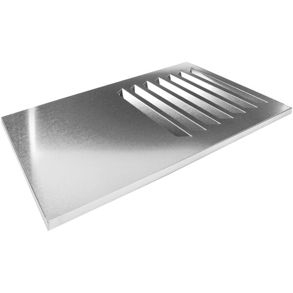 A silver rectangular Beverage-Air grille with vent holes.