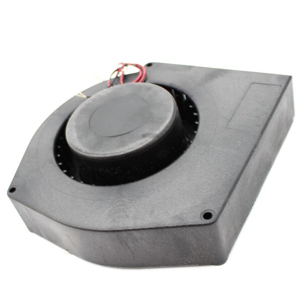 A black circular TurboChef magnetron blower with red wires attached.