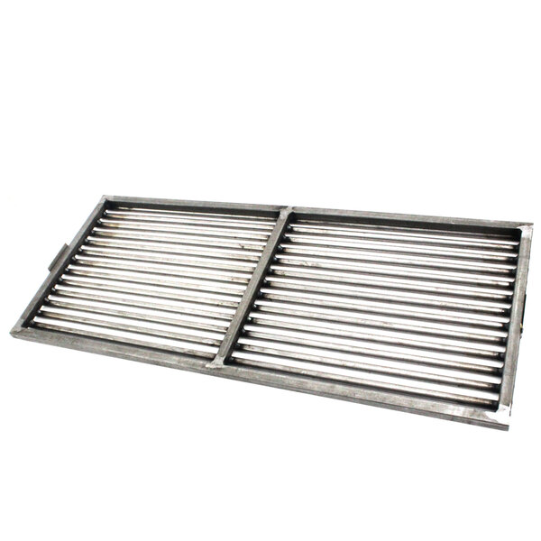 A Bakers Pride stainless steel grill grate with a metal grid.