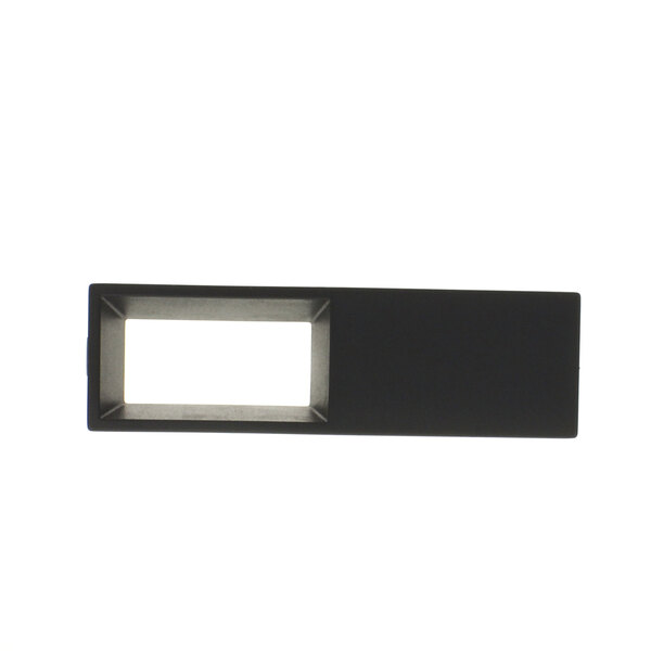 A black rectangular frame with a light in the middle on a white background.