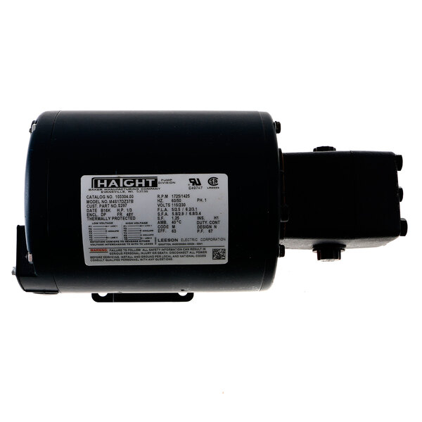 A black Ultrafryer Systems pump motor kit with a white label.