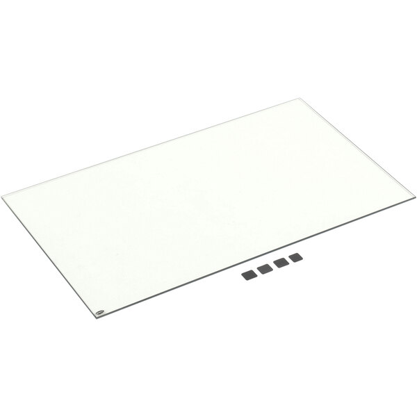 A white rectangular glass sheet with black squares on one side.