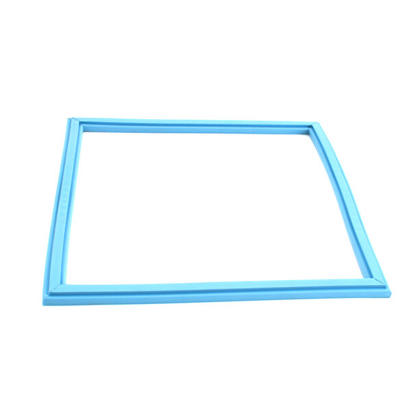 A blue rectangular gasket for a Delfield refrigerator with a white background.