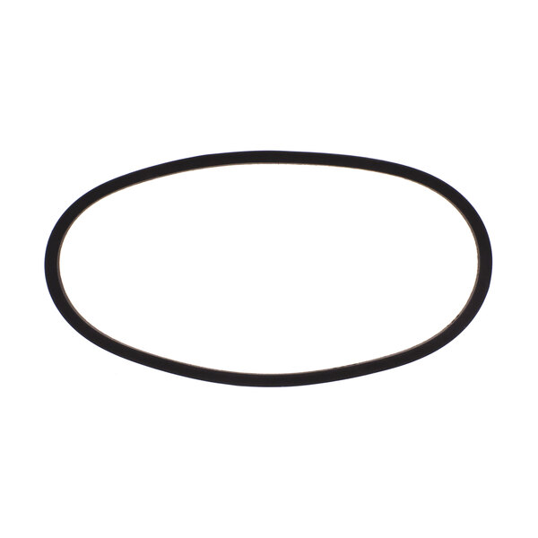 A black oval rubber belt on a white background.