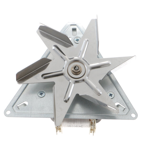 A metal fan with a screw and triangle.