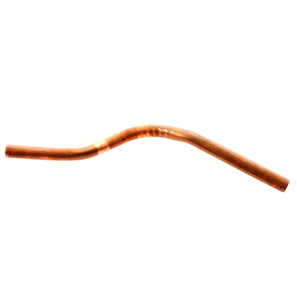 A copper drain pipe with a curved handle.