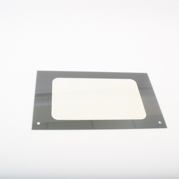 A rectangular white and black glass piece with a white rectangle label.