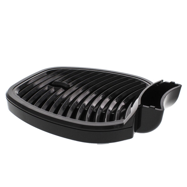 A black plastic drip tray with a grill.