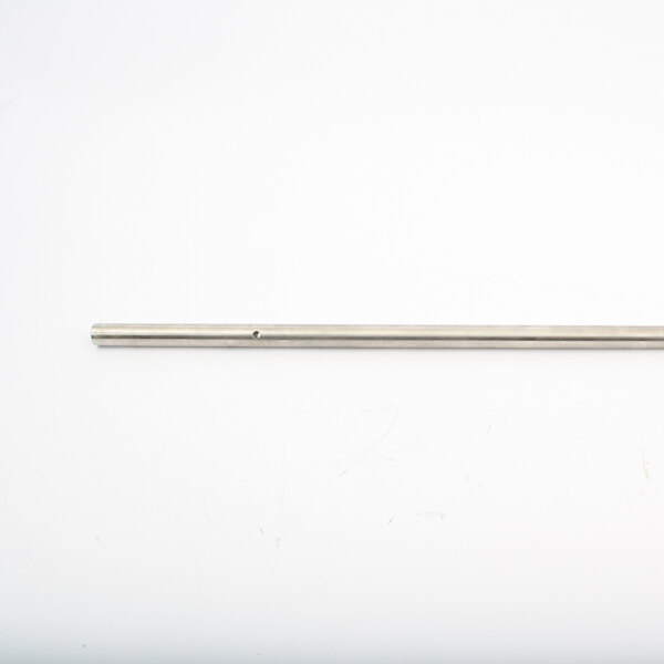 A stainless steel rod on a white surface.