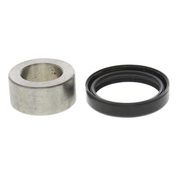 A metal ring and a black rubber seal.