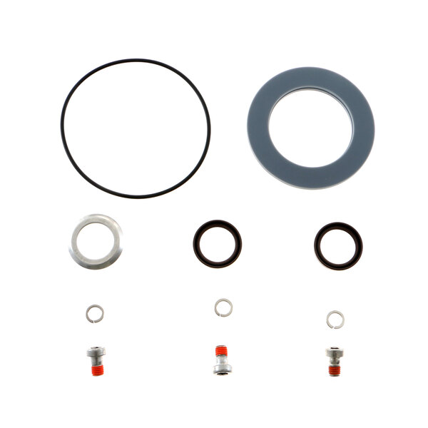 A Robot Coupe shaft seal kit with rubber seals and washers of different sizes.