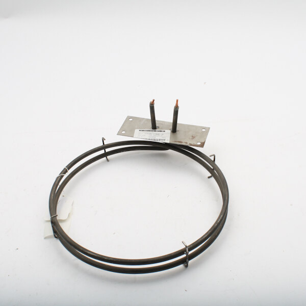 A Lang 240v 6kw round metal heating element with a metal plate and metal wires.
