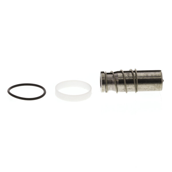 A metal cylinder with a metal rod and rubber ring.