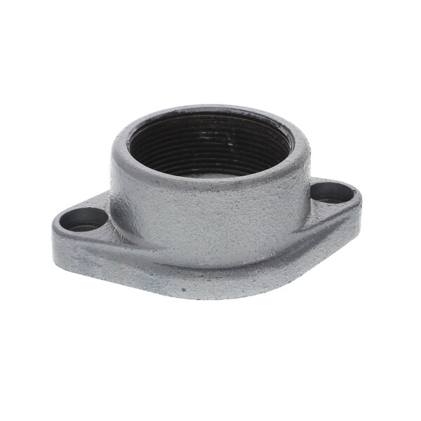 A grey metal Hobart pipe fitting with a black nut.