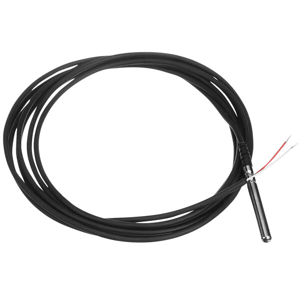 A black cable with a silver tip.