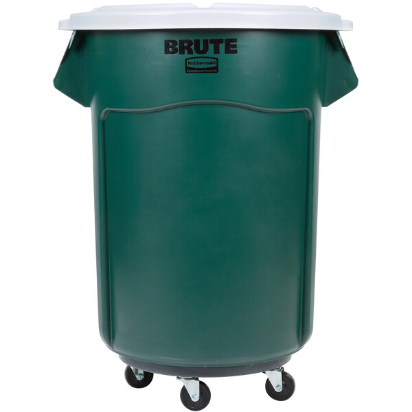 Rubbermaid BRUTE 55 Gallon Green Round Recycle / Trash Can with White