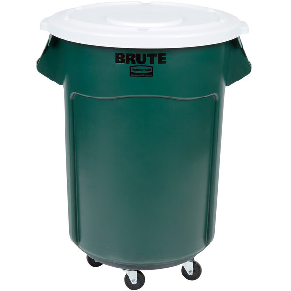 Rubbermaid BRUTE 55 Gallon Green Round Recycle / Trash Can with White