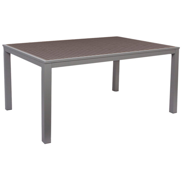 BFM Seating PH4L3572GRSG Seaside 35" x 72" Soft Gray Metal Bolt-Down Standard Height Table with Gray Synthetic Teak Top