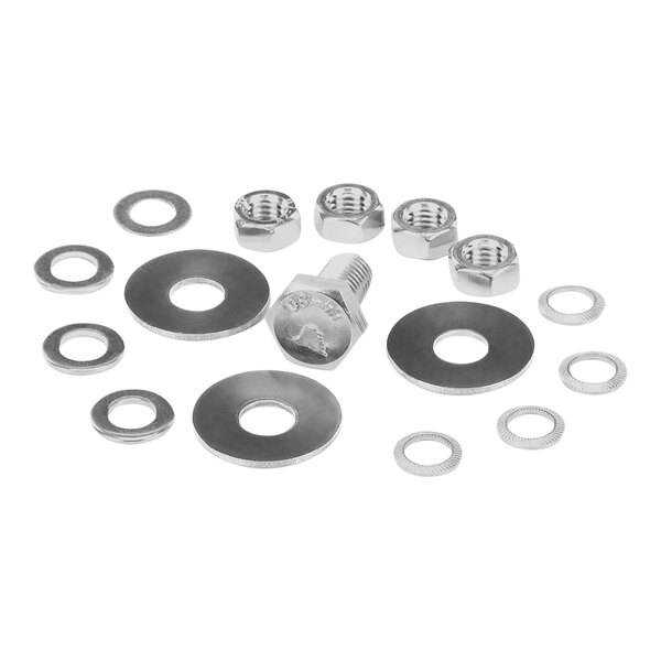 A group of stainless steel nuts and washers for a Convotherm P3 motor.