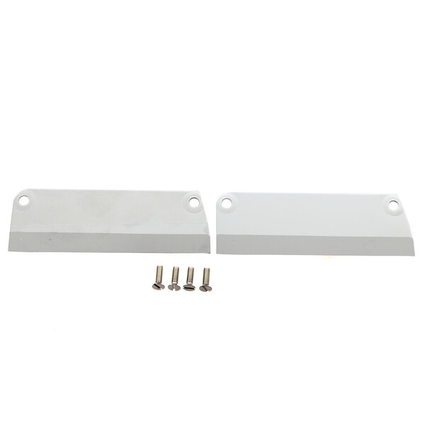 Two white rectangular plastic handles with screws.