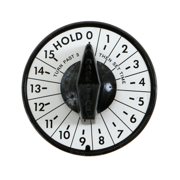 A close up of a black and white Blakeslee Stop/Start button with numbers on it.