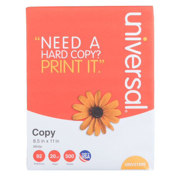Universal Office UNV21200 8 1/2" x 11" White Case of 20 lb. Copy Paper