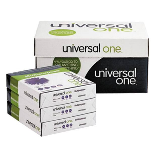 Universal Office UNV95200 8 1/2" x 11" White Case of 20# Multipurpose Paper - 5000 Sheets