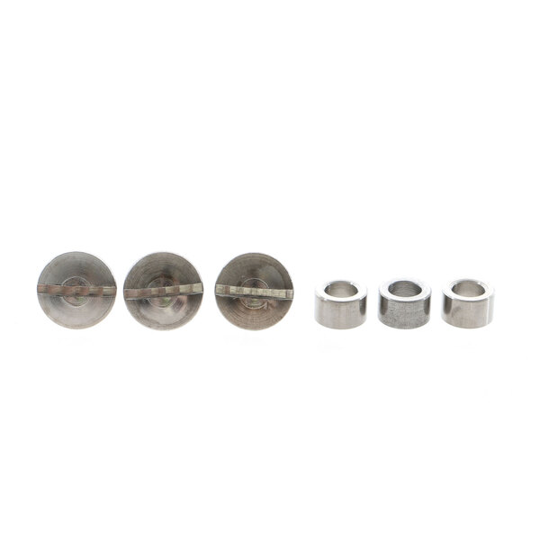 A set of stainless steel nuts and bolts for an Electrolux spacer with a silver finish.