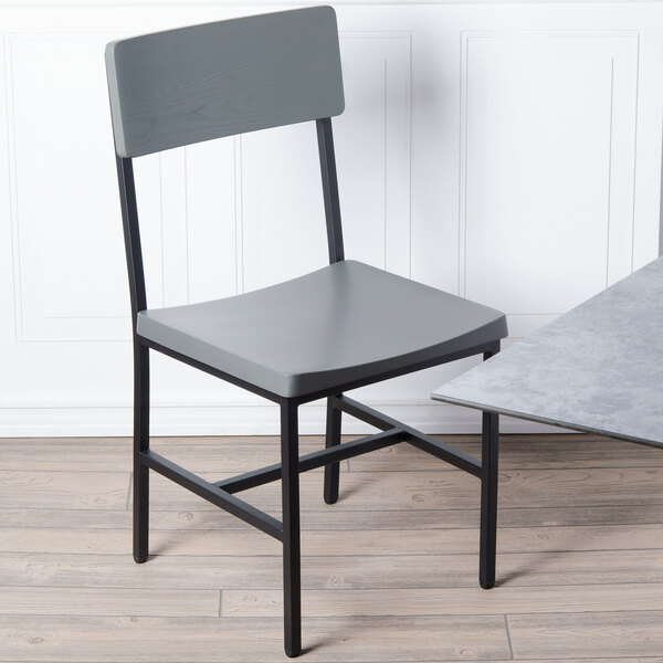 BFM Seating Memphis Sand Black Steel Side Chair with Gray Ash Wooden Back and Seat