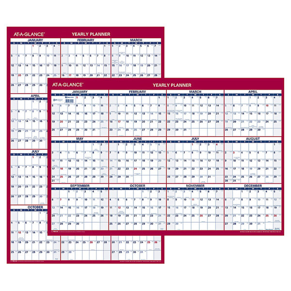 At-A-Glance PM21228 24" x 36" Blue / Red Reversible Vertical / Horizontal Yearly January 2023 - December 2023 Wall Calendar