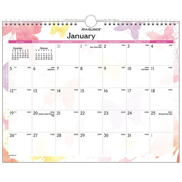 At-A-Glance PM91707 15" x 12" Watercolors Recycled Monthly January 2023 - December 2023 Wall Calendar